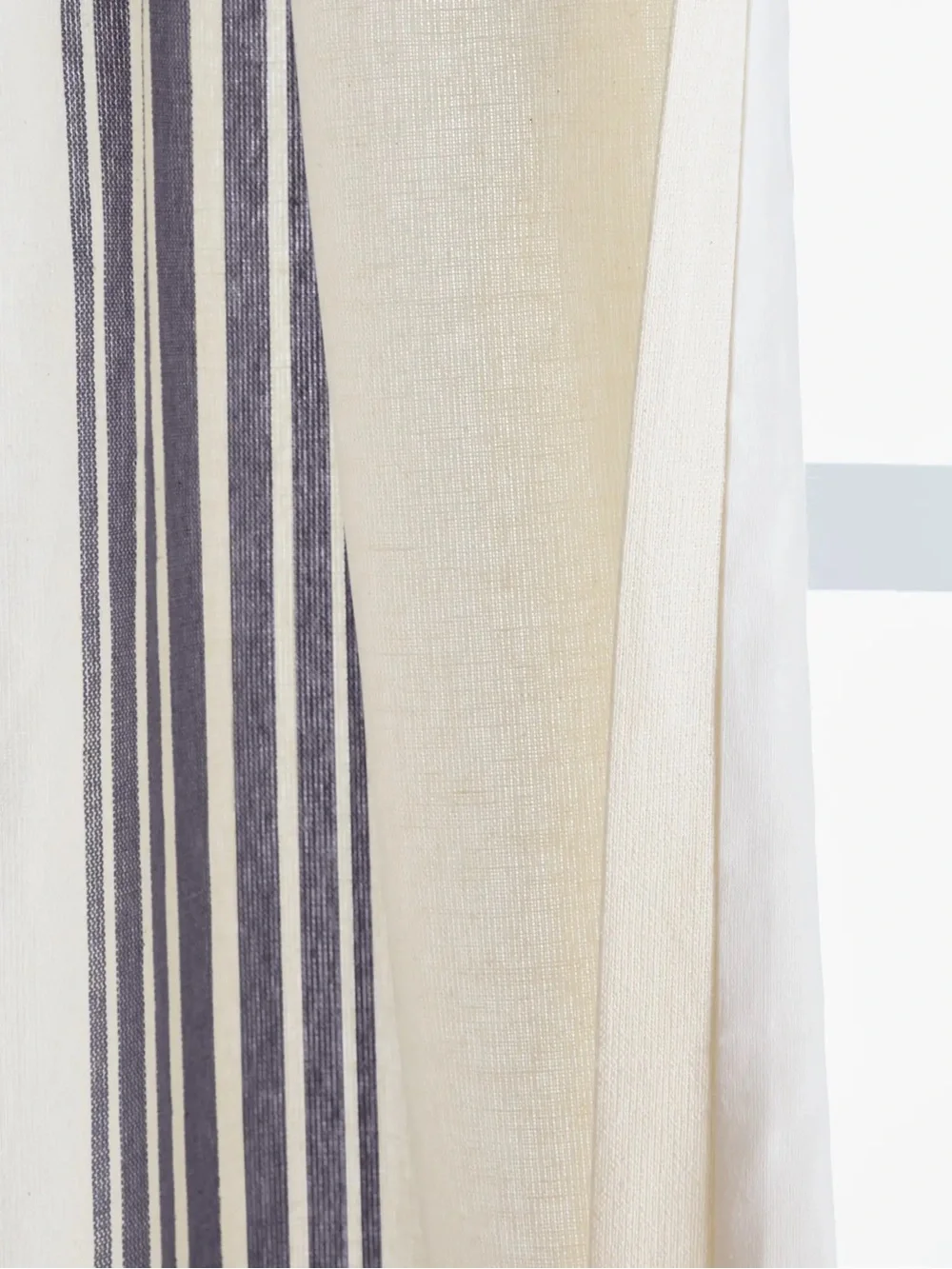 NWT QUINCE Set Of 2 48x96 Coastal Stripe Linen Cotton Curtains Ivory/Navy 9233